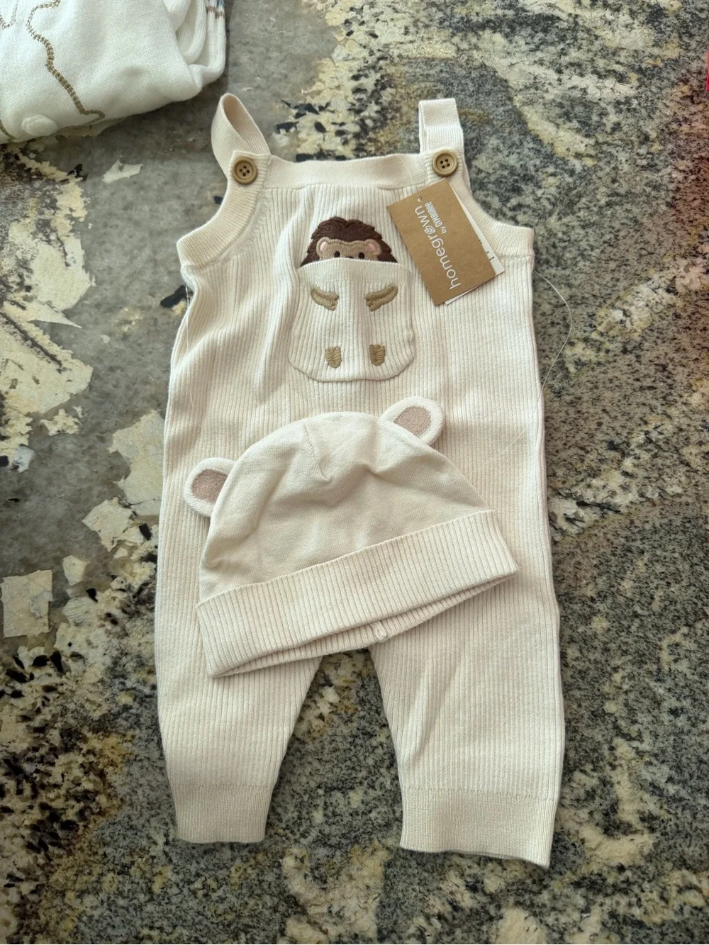 Gymboree Cream Knit Baby Overalls with Bear Pocket